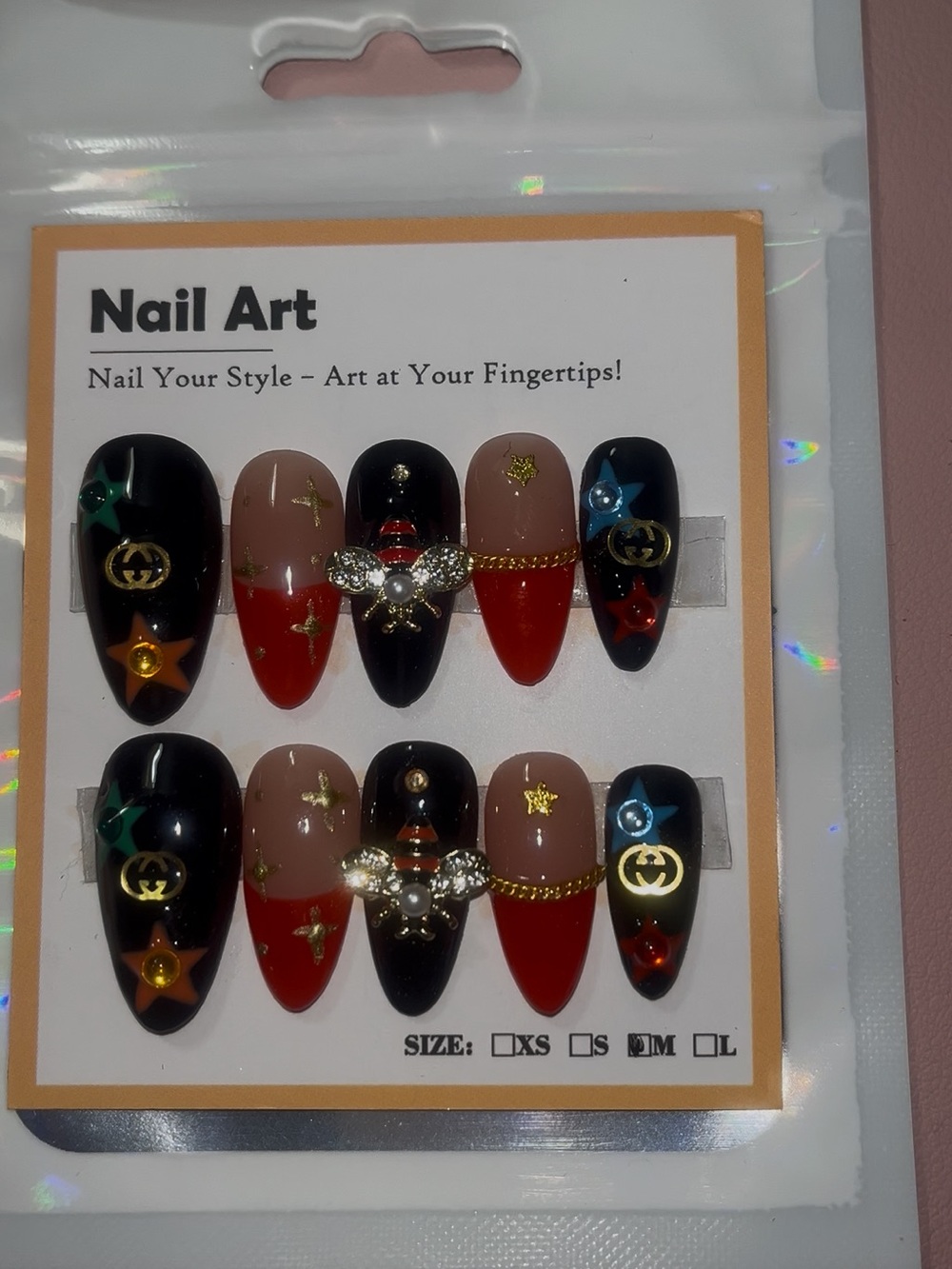 10PC Handcrafted Star Matelasse Nails